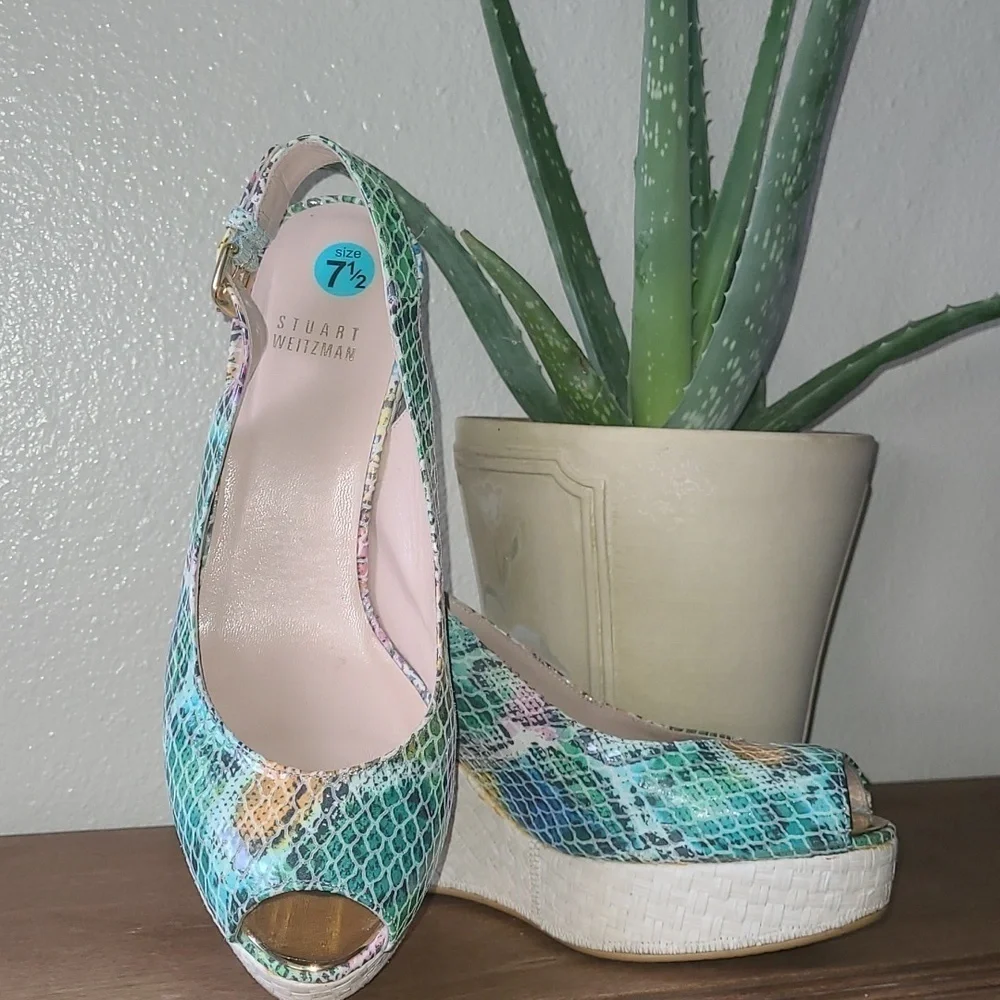 Stewart Weitzman Rainbow colored wedge sandals. Size 7.5